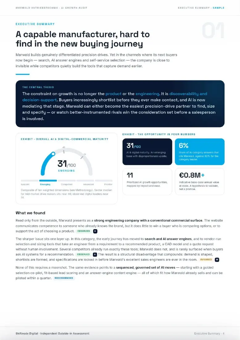 Executive summary from the illustrative AI Growth Audit sample report