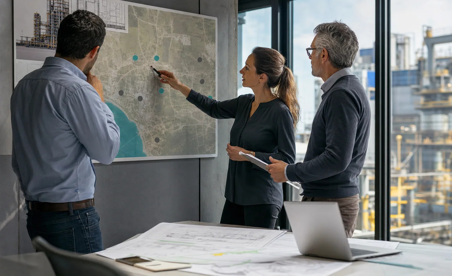 Industrial strategy team reviewing mapped project opportunities